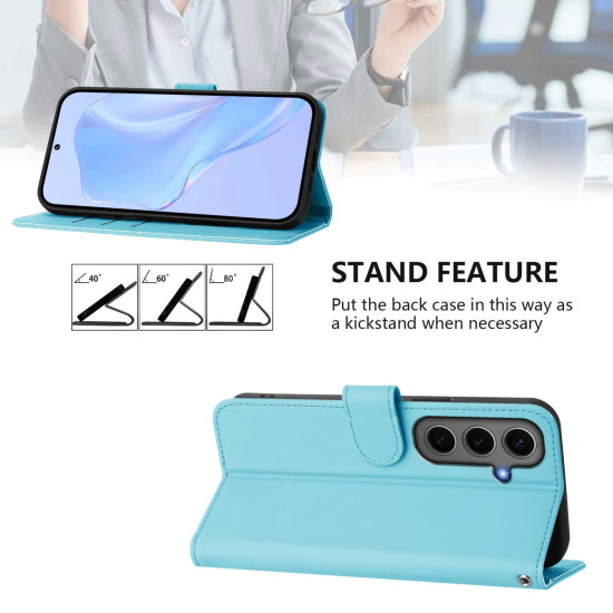 For Samsung Galaxy S24+ 5G Skin Feel Solid Color Leather Phone Case with Lanyard(Sky Blue)