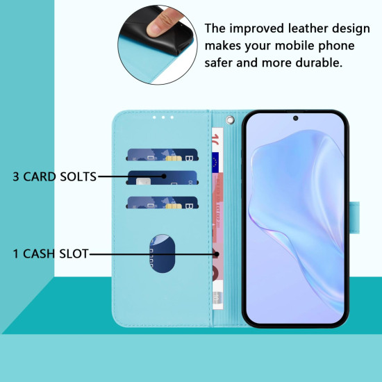For Samsung Galaxy S24+ 5G Skin Feel Solid Color Leather Phone Case with Lanyard(Sky Blue)