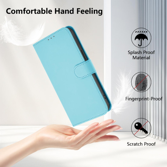 For Samsung Galaxy S24+ 5G Skin Feel Solid Color Leather Phone Case with Lanyard(Sky Blue)