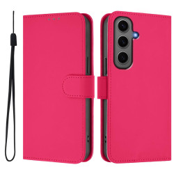 For Samsung Galaxy S24+ 5G Skin Feel Solid Color Leather Phone Case with Lanyard(Rose Red)