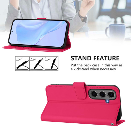 For Samsung Galaxy S24+ 5G Skin Feel Solid Color Leather Phone Case with Lanyard(Rose Red)