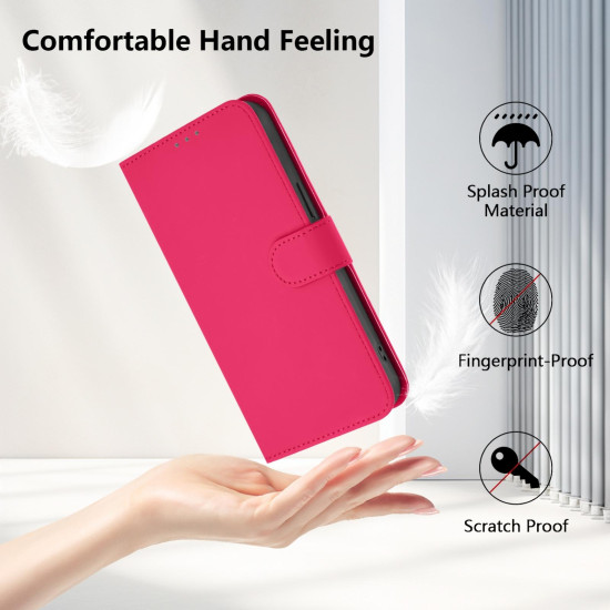 For Samsung Galaxy S24+ 5G Skin Feel Solid Color Leather Phone Case with Lanyard(Rose Red)