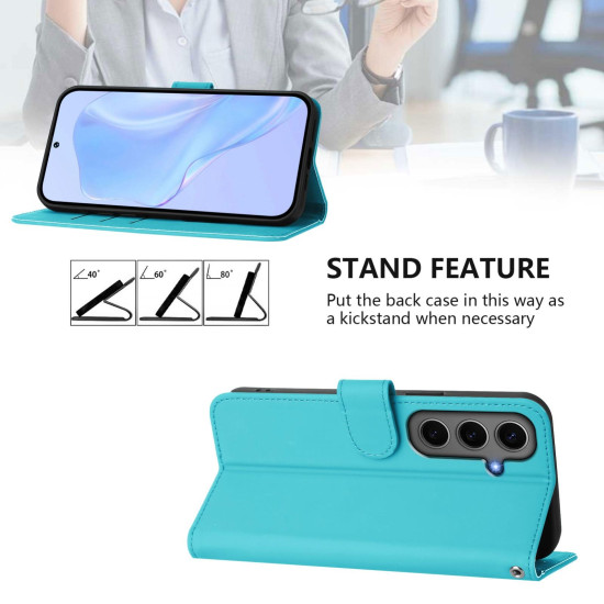 For Samsung Galaxy S24+ 5G Skin Feel Solid Color Leather Phone Case with Lanyard(Lake Blue)