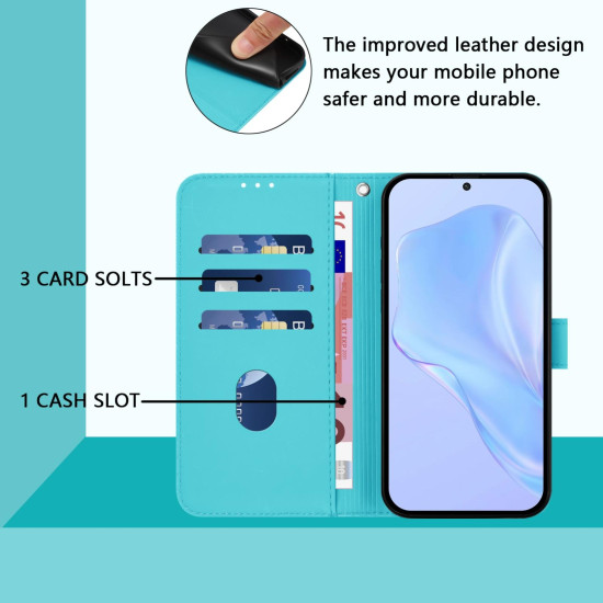 For Samsung Galaxy S24+ 5G Skin Feel Solid Color Leather Phone Case with Lanyard(Lake Blue)