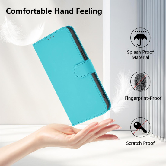For Samsung Galaxy S24+ 5G Skin Feel Solid Color Leather Phone Case with Lanyard(Lake Blue)