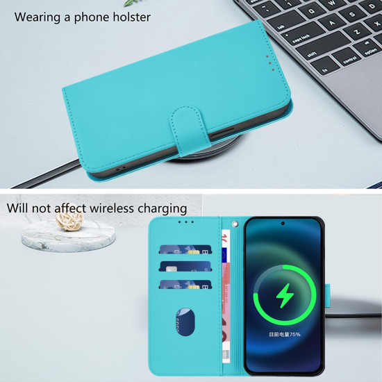 For Samsung Galaxy S24+ 5G Skin Feel Solid Color Leather Phone Case with Lanyard(Lake Blue)