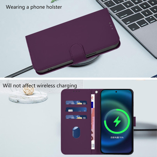 For Samsung Galaxy S24+ 5G Skin Feel Solid Color Leather Phone Case with Lanyard(Violet)