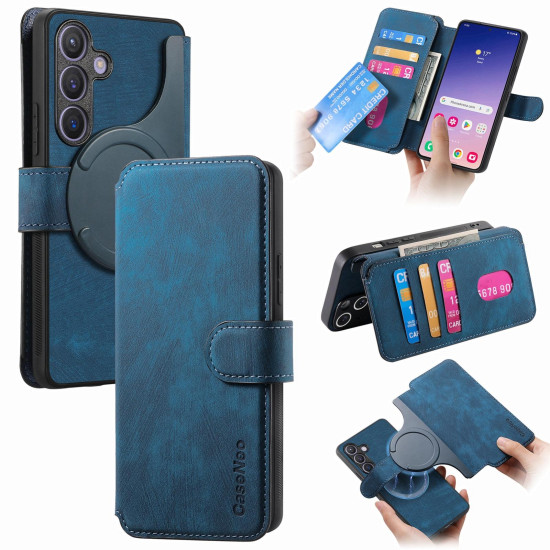 For Samsung Galaxy S24+ 5G CaseNeo MagSafe RFID Anti-theft Retro Leather Phone Case(Blue)