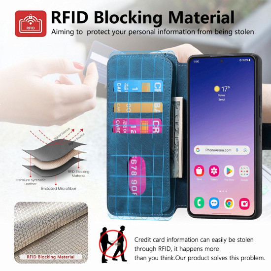 For Samsung Galaxy S24+ 5G CaseNeo MagSafe RFID Anti-theft Retro Leather Phone Case(Blue)