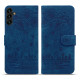 For Samsung Galaxy S24+ 5G Cartoon Sakura Cat Embossed Leather Phone Case(Royal Blue)