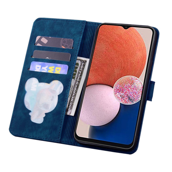 For Samsung Galaxy S24+ 5G Cartoon Sakura Cat Embossed Leather Phone Case(Royal Blue)