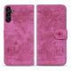 For Samsung Galaxy S24+ 5G Cartoon Sakura Cat Embossed Leather Phone Case(Rose Red)