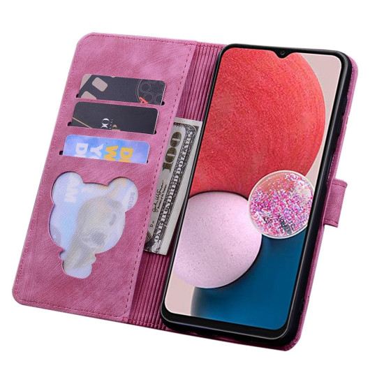 For Samsung Galaxy S24+ 5G Cartoon Sakura Cat Embossed Leather Phone Case(Rose Red)