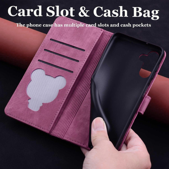 For Samsung Galaxy S24+ 5G Cartoon Sakura Cat Embossed Leather Phone Case(Rose Red)
