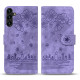 For Samsung Galaxy S24+ 5G Cartoon Sakura Cat Embossed Leather Phone Case(Purple)