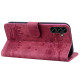 For Samsung Galaxy S24+ 5G Cartoon Sakura Cat Embossed Leather Phone Case(Wine Red)