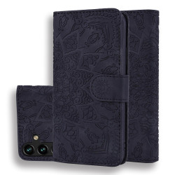 For Samsung Galaxy S25+ / S24+ 5G Mandala Embossed Dual-Fold Calf Leather Phone Case(Black)