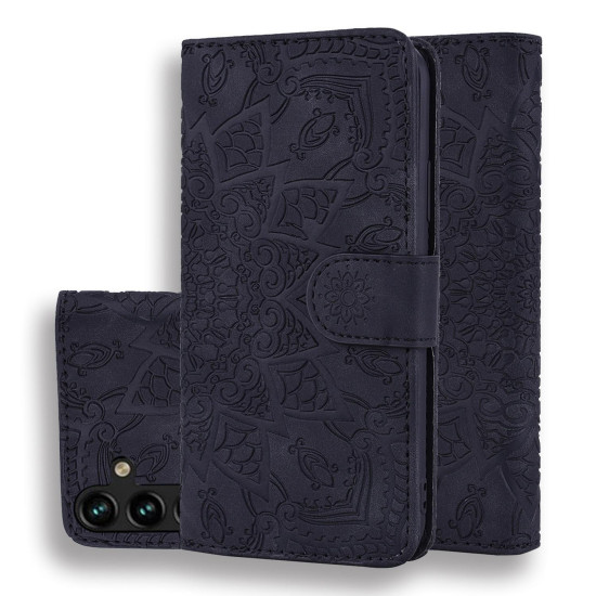 For Samsung Galaxy S25+ / S24+ 5G Mandala Embossed Dual-Fold Calf Leather Phone Case(Black)