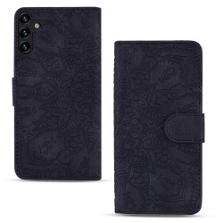 For Samsung Galaxy S25+ / S24+ 5G Mandala Embossed Dual-Fold Calf Leather Phone Case(Black)