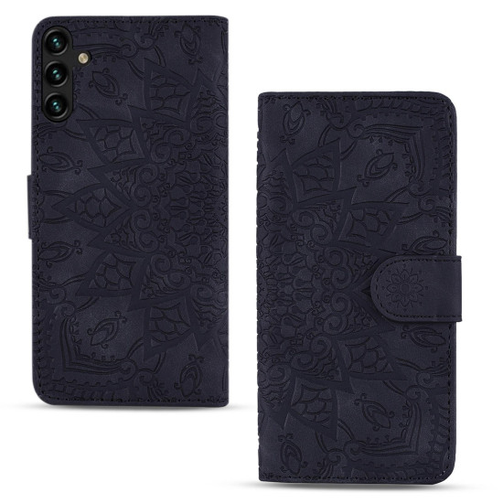 For Samsung Galaxy S25+ / S24+ 5G Mandala Embossed Dual-Fold Calf Leather Phone Case(Black)