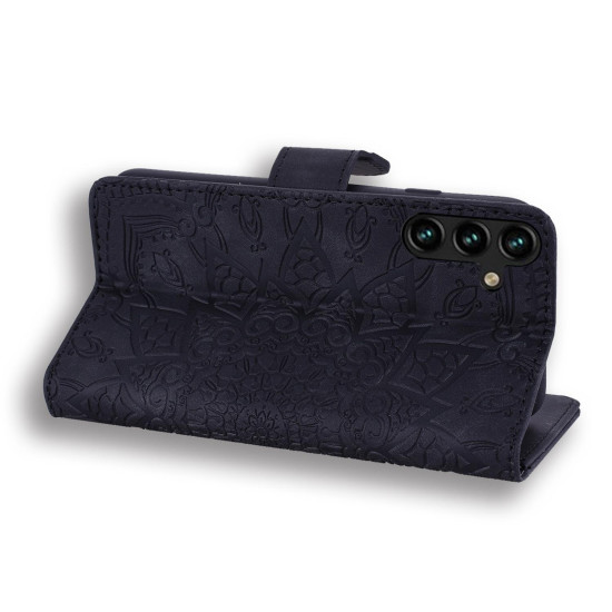 For Samsung Galaxy S25+ / S24+ 5G Mandala Embossed Dual-Fold Calf Leather Phone Case(Black)
