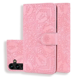 For Samsung Galaxy S25+ / S24+ 5G Mandala Embossed Dual-Fold Calf Leather Phone Case(Pink)