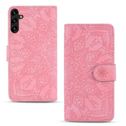 For Samsung Galaxy S25+ / S24+ 5G Mandala Embossed Dual-Fold Calf Leather Phone Case(Pink)