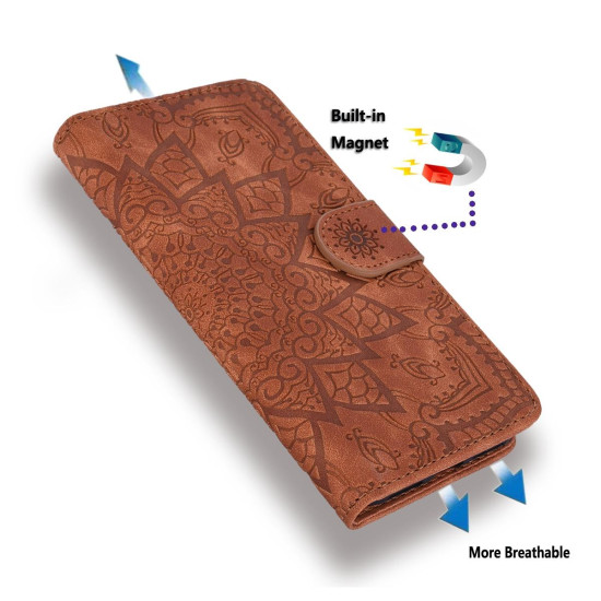 For Samsung Galaxy S25+ / S24+ 5G Mandala Embossed Dual-Fold Calf Leather Phone Case(Pink)