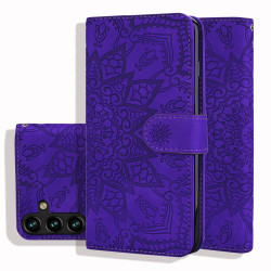 For Samsung Galaxy S25+ / S24+ 5G Mandala Embossed Dual-Fold Calf Leather Phone Case(Purple)