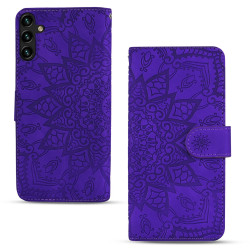 For Samsung Galaxy S25+ / S24+ 5G Mandala Embossed Dual-Fold Calf Leather Phone Case(Purple)