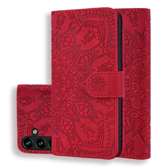 For Samsung Galaxy S25+ / S24+ 5G Mandala Embossed Dual-Fold Calf Leather Phone Case(Red)