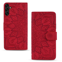 For Samsung Galaxy S25+ / S24+ 5G Mandala Embossed Dual-Fold Calf Leather Phone Case(Red)