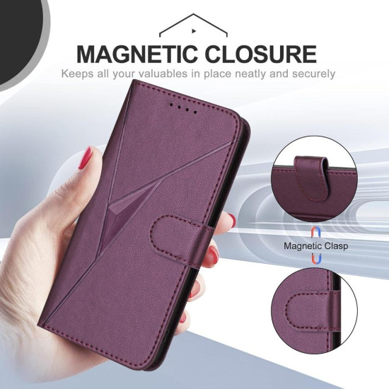 For Samsung Galaxy S24+ 5G Triangle Pattern Buckle Clasp Leather Phone Case(Dark Purple)