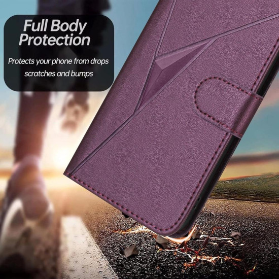 For Samsung Galaxy S24+ 5G Triangle Pattern Buckle Clasp Leather Phone Case(Dark Purple)