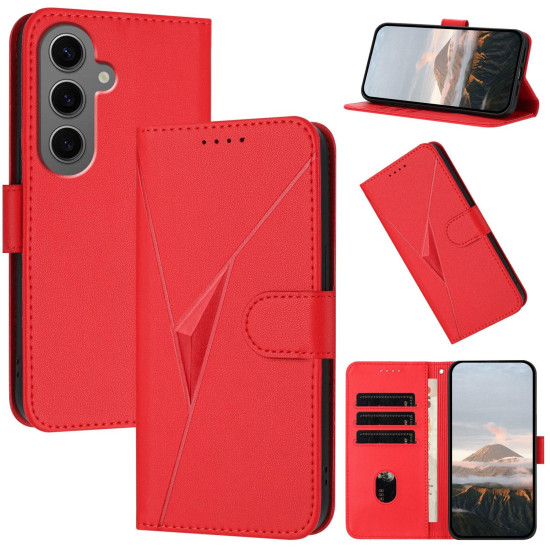 For Samsung Galaxy S24+ 5G Triangle Pattern Buckle Clasp Leather Phone Case(Red)