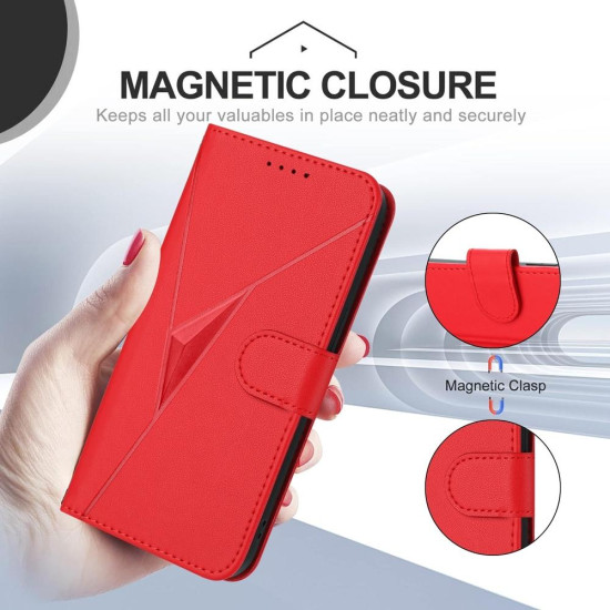 For Samsung Galaxy S24+ 5G Triangle Pattern Buckle Clasp Leather Phone Case(Red)