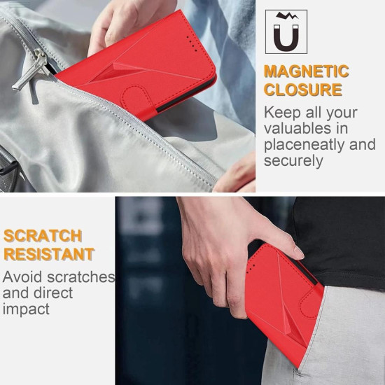 For Samsung Galaxy S24+ 5G Triangle Pattern Buckle Clasp Leather Phone Case(Red)