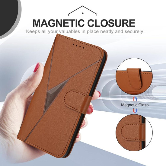 For Samsung Galaxy S24+ 5G Triangle Pattern Buckle Clasp Leather Phone Case(Brown)