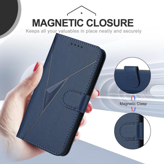 For Samsung Galaxy S24+ 5G Triangle Pattern Buckle Clasp Leather Phone Case(Royal Blue)