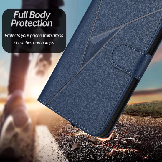 For Samsung Galaxy S24+ 5G Triangle Pattern Buckle Clasp Leather Phone Case(Royal Blue)