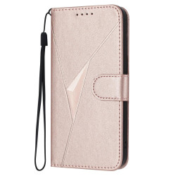 For Samsung Galaxy S24+ 5G Triangle Pattern Buckle Clasp Leather Phone Case(Rose Gold)