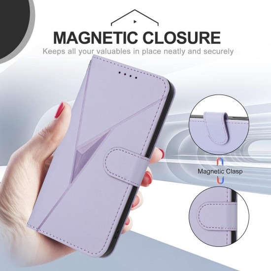 For Samsung Galaxy S24+ 5G Triangle Pattern Buckle Clasp Leather Phone Case(Light Purple)