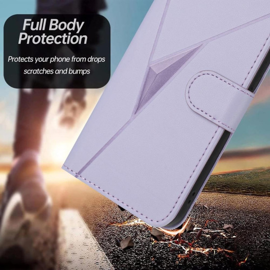 For Samsung Galaxy S24+ 5G Triangle Pattern Buckle Clasp Leather Phone Case(Light Purple)
