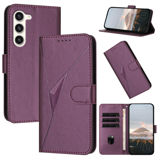 For Samsung Galaxy S23+ 5G Triangle Pattern Buckle Clasp Leather Phone Case(Dark Purple)