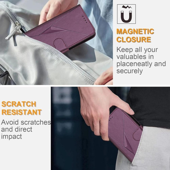 For Samsung Galaxy S23+ 5G Triangle Pattern Buckle Clasp Leather Phone Case(Dark Purple)