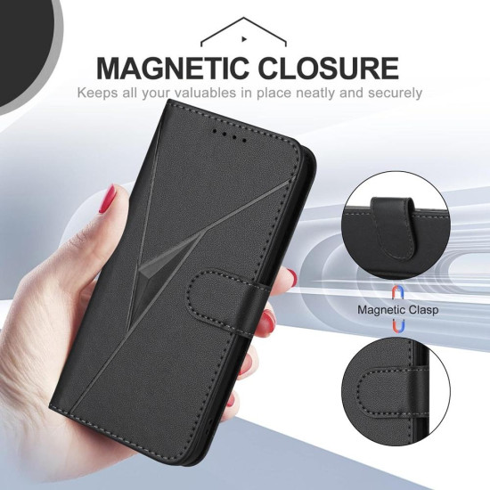 For Samsung Galaxy S23+ 5G Triangle Pattern Buckle Clasp Leather Phone Case(Black)