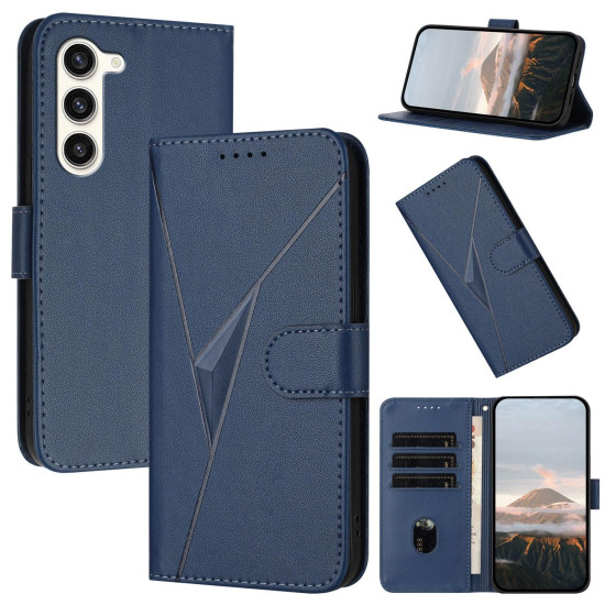 For Samsung Galaxy S23+ 5G Triangle Pattern Buckle Clasp Leather Phone Case(Royal Blue)