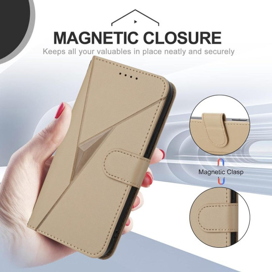 For Samsung Galaxy S23+ 5G Triangle Pattern Buckle Clasp Leather Phone Case(Gold)