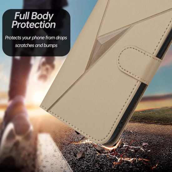 For Samsung Galaxy S23+ 5G Triangle Pattern Buckle Clasp Leather Phone Case(Gold)