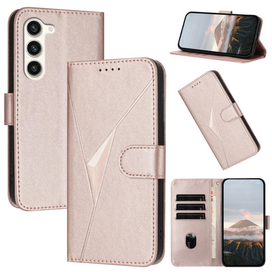 For Samsung Galaxy S23+ 5G Triangle Pattern Buckle Clasp Leather Phone Case(Rose Gold)